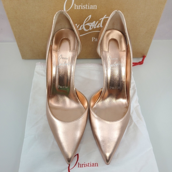 NWT$900 LOUBOUTIN Iriza 85 Leche Silk Satin Metallic Leather Heel Pumps Sz 38.5 - Picture 9 of 14
